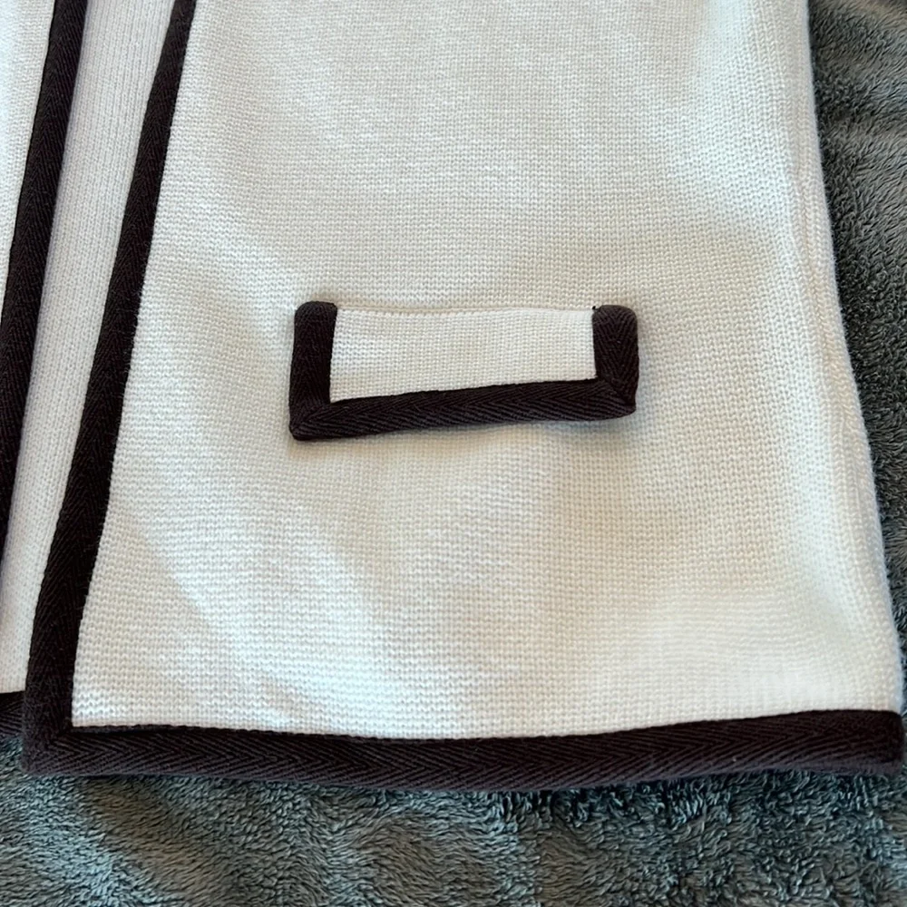 🎉Host Pick 2x🎉Talbots White Open Front Cardigan w/Brown Pipping Small Petite - Picture 4 of 11